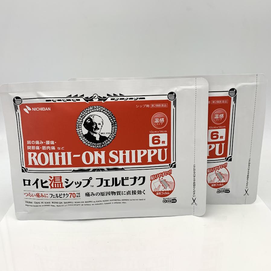 (2 Packs) Nichiban Roihi - On Shippu Medicated Pain Relief Hot Patch 6PCS 溫感舒緩鎮痛藥貼