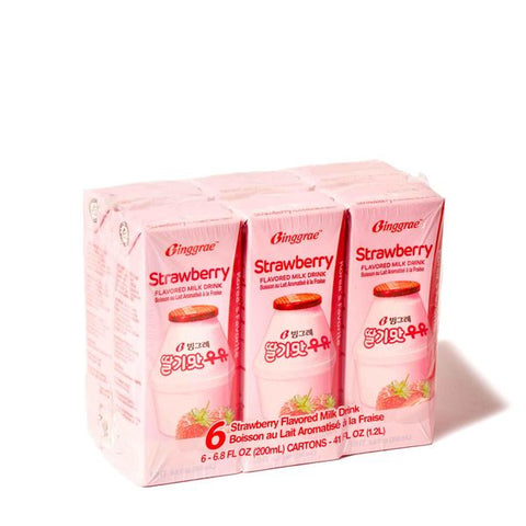 Binggrae Strawberry Flavored Milk Drink 6.8ozX6pack 草莓牛奶保久调味乳