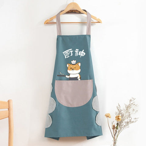 Kitchen Aprons 北歐歐慕圍裙廚房防水防油廚神擦手款水藍色