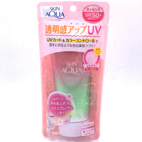 Rohto Skin Aqua Tone-Up UV SPF50+PA++++ Essence(Rose)80g樂敦美肌保湿修色防晒乳