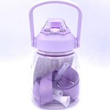 Kawaii Water Bottle With Straw Two Ways To Dinking Leakproof Jug With Portable Strap -Purple網紅兒童大肚杯