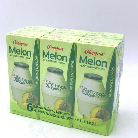 Binggrae Melon Flavored Milk Drink 6.8ozx6pack哈蜜瓜牛奶保久調味乳