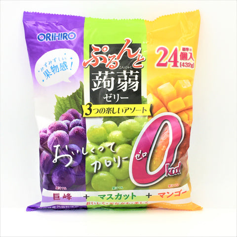 Orihiro Konjac Duo Fruit Juices Jelly-Grape & Muscat Grape & Mango 24 Pc /1 bag