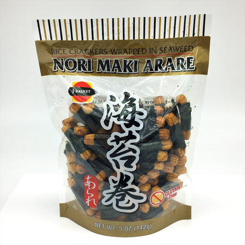 J-Basket Nori Maki Arare, Rice Crackers Wrapped In Seaweed - Gluten Free 5oz